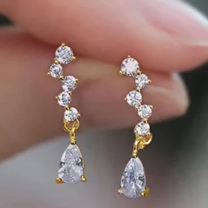 Fashion Jewelry Fresh Style Cubic Zirconia Dangle Earrings for Wedding Gold Plated Pendant Earrings for Women