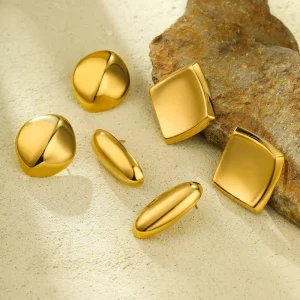 Fashion Jewelry Geometric Smooth Stainless Steel Irregular square Oval Earrings Luxury High end Chunky Geometric Golden Earrings