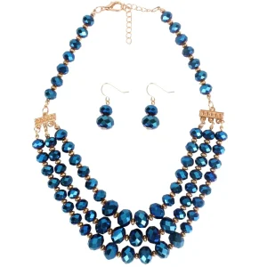 Fashion Jewelry Glass Bead Necklace Earrings Set Multi Layer Short Collarbone Chain Crystal Beaded Necklace for Women