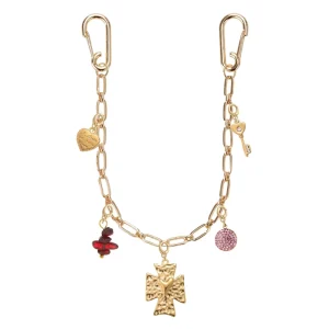 Fashion Jewelry Gold Chain Keychain Accessories With Replaceable Key Heart Cross Bead Charms Bag Charm for Women