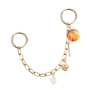 Fashion Jewelry Gold Chain Keychain Accessories With Replaceable Pearl Heart Bead Charms Bag Charm for Women