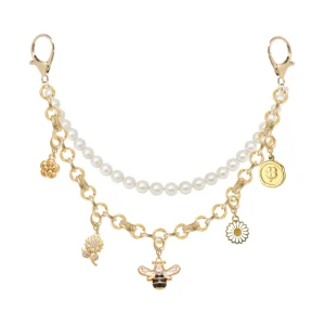 Fashion Jewelry Gold Chain Pearl Keychain Accessories With Replaceable Bee Flower Daisy Charms Bag Charm for Women