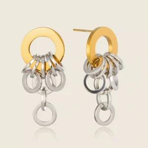 Fashion Jewelry Gold Plated Stainless Steel Gold And Silver Chain Multi Loop Tassel Earrings Dangle Earrings For Women