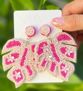 Fashion Jewelry Hand woven Beaded Gold Plated Drop Earrings Trendy Statement Rice Boho Vintage Leaf Flower Design Women