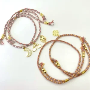 Fashion Jewelry Handmade Cotton Rope Desgin 18K Gold Plated Bead Bracelets Women Woven Friendship Gift