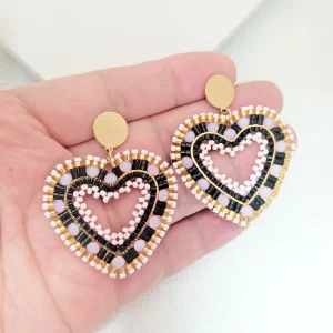 Fashion Jewelry Handmade Gold Plated Beaded Drop Earrings Crystal Glass Beads Heart shaped Bulk Supply Factory Price