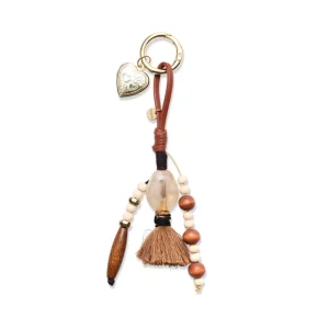 Fashion Jewelry Heart Locket Leather Tassel Wooden Bead Keychain Charm Pendant Bag Charm for Women