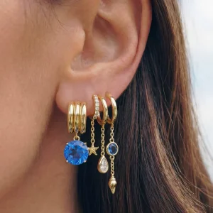 Fashion Jewelry Hypoallergenic Brass 14K 18K Gold Plated Dangle Blue Gem Star Drop Hoop Earrings Summer Collection