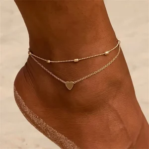 Fashion Jewelry Initial Anklet Stainless Steel Heart Anklets Stainless Steel 18K Gold Multi Layer Anklet