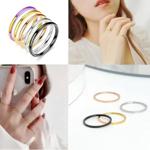 Fashion Jewelry Ins Style Light Luxury Designer 2mm Stainless Steel Rings Female Minority Element Ring Glossy Couple Rings