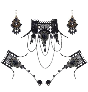 Fashion Jewelry Lace Necklaces Earrings and Rings Set Sexy Halloween Jewelry Party Accessories Earrings Bracelet Set