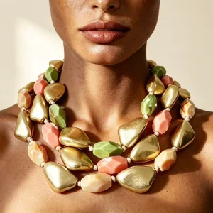 Fashion Jewelry Luxury Irregular Chunky Retro Resin Bead Necklace Women Accessories Matte Gold Asymmetric Choker Necklaces