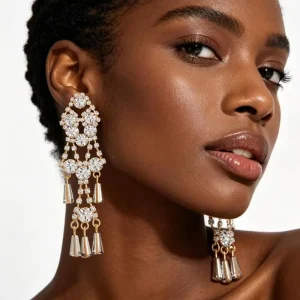 Fashion Jewelry Luxury Retro Pattern Irregular Gold Earring Design Long Bridal Indian Crystal Earrings for Women