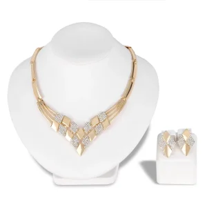 Fashion Jewelry Luxury Wedding Statement Crystal Rhinestone Bridal Women Ladies Gold Jewelry Sets