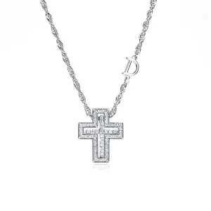 Fashion Jewelry MSN 915 14K White Gold Cross Pendant Round Lab Grown Diamond Necklace