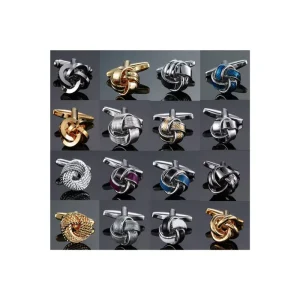 Fashion Jewelry Men’s French Shirt Cufflinks Blue Purple Black White Gold Silver 18 Color Twist Cufflinks for Men