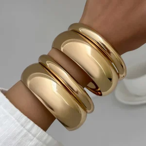 Fashion Jewelry Metal Bright Face Personalized Exaggerated Wide Face Bracelet Women’s Round Chunky Bracelet Set