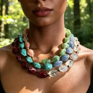 Fashion Jewelry Minimalist Design Casual Colorful Geometric Multi-color Resin Necklaces Beaded Asymmetric Necklaces Women