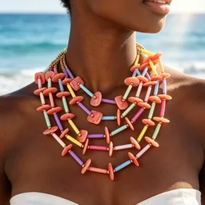 Fashion Jewelry Multi Layer Resin Coral Bead Statement Necklaces Boho Women Pastel Rainbow Tube Beads Necklaces Jewelry