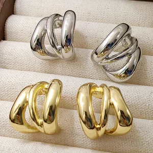 Fashion Jewelry Multi Ring Metal Earrings for Women’s Retro Minimalist Chunky Alloy Earrings