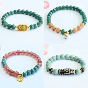 Fashion Jewelry Natural Stone Blue Jade Beaded Bracelet Trendy Traditional Chinese Clothing Accessories for Women Daily Wear