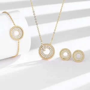 Fashion Jewelry Necklace Bracelet Earring Set for Women Gold Plated AAA Zircon Jewelry Set