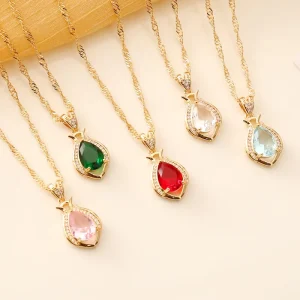 Fashion Jewelry Necklace Colorful Full Rhinestone Necklace Personality Fashion Lady Pendant Drop shaped Crystal Necklace