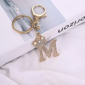 Fashion Jewelry Necklace Punk Hip hop Style Letter Keychain Charm A Z Crown Alphabet Letter Pendant Bag Keychain