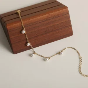 Fashion Jewelry Necklace Stainless Steel 18K Gold Plated Pearl Beaded Pendant Necklace Bracelet for Women