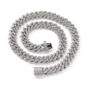 Fashion Jewelry Necklaces 12mm Thorn Cuban Chain Hip Hop Jewelry Crystal Stones Cz Brass Cuban Chain Men’s Jewelry