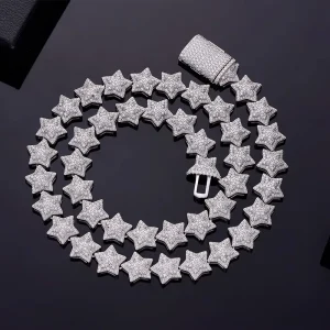 Fashion Jewelry Necklaces 13MM Ice Out Pass Moissanite Diamond Tester 925 Sterling Silver Star Chain Tennis Necklace For Party