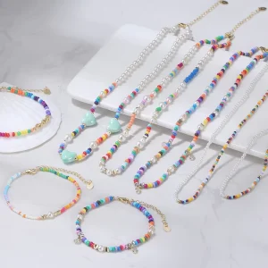 Fashion Jewelry Necklaces 925 Glass Bead Pearl Necklace With Pendant Colorful Beaded Necklace