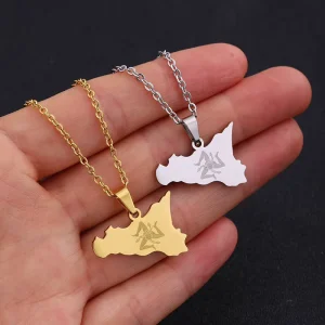 Fashion Jewelry Necklaces Stainless Steel Clavicle Chain Italy Sicily Map Flag Pendant Necklace