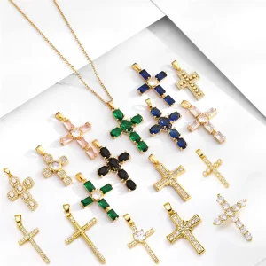 Fashion Jewelry Necklaces Stainless Steel Gold Filled Diamond Cross Choker Pendant Necklace for Women