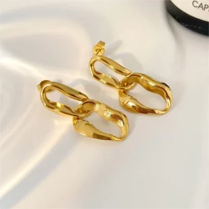 Fashion Jewelry New Arrival 18K Gold Plated Stainless Steel Geometry Trend Chain Double Twist Circle Earring for Women