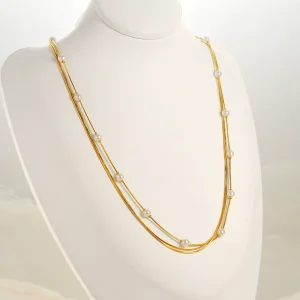 Fashion Jewelry No Fading Waterproof 18K Gold Plated Stainless Steel Pearl Necklace Statement Women Jewelry