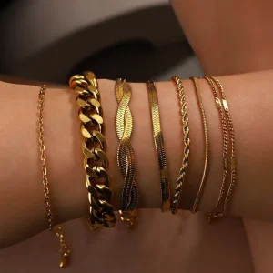 Fashion Jewelry OEM Custom Stainless Steel Chain 18K Plated Gold Bracelet Factory Women Set