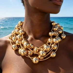 Fashion Jewelry OEM ODM 20mm Gold Women Chunky Large Punk Women CCB Gold Necklace Women Big Punk Balls Layered Necklaces