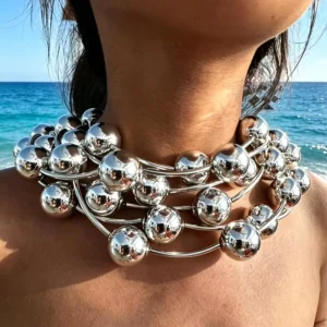Fashion Jewelry OEM ODM 20mm Silver Women Chunky Large Punk Women CCB Gold Necklace Women Gold Big Punk Balls Necklaces