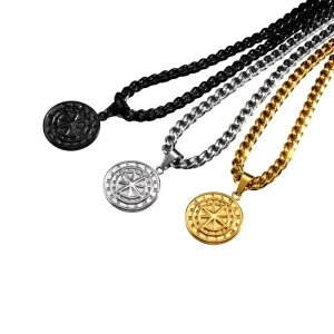 Fashion Jewelry PN-1527 Electroplated Stainless Steel Compass Pendant Coin Men’s Hip Hop Link Chain Necklace