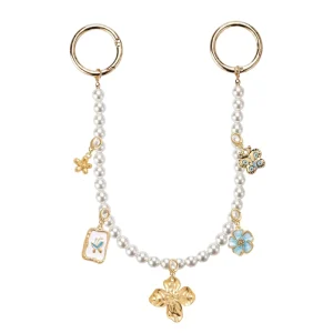 Fashion Jewelry Pearl Chain Keychain Accessories With Replaceable Butterfly Flower Pendant Charms Bag Charm for Women