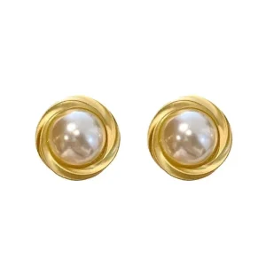 Fashion Jewelry Pearl Design and Metal Spiral Big Pearl Earrings for Women
