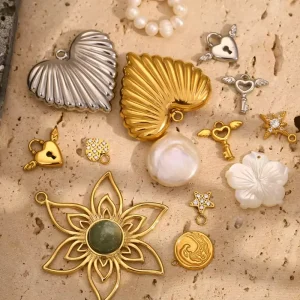 Fashion Jewelry Pearl Gemstone Pendant Charms Gold Plated Stainless Steel Charms Jewelry Accessories