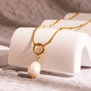 Fashion Jewelry Pearl Pendant Stainless Steel Chain Necklace Pearl Charms Jewelry Necklace for Women