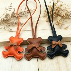 Fashion Jewelry Pendant Creative PU Leather Bear Bag Charm for Handbag Purse Backpack Key Ring Decoration Gift