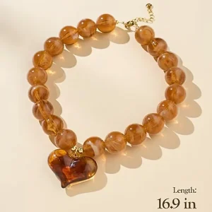 Fashion Jewelry Pendants Charms Heart Necklace Handmade Resin Beads Necklace Summer Jewelry for Women