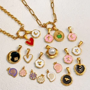 Fashion Jewelry Pendants Colorful Enamel Charms Gold Plated Jewelry Accessories Women Stainless Steel Charm for Jewelry Making