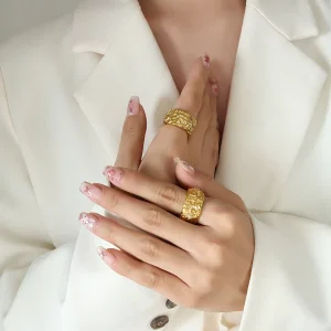 Fashion Jewelry Personality Hip hop Style Stainless Steel Gold Plated Zircon Women Jewelry Rings