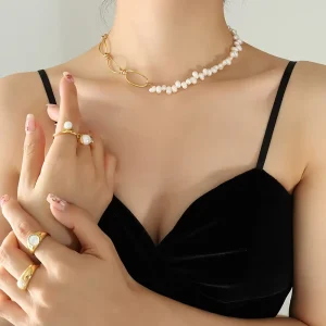 Fashion Jewelry Personality Stainless Steel Gold Plated Fresh Water Pearl Women Necklaces