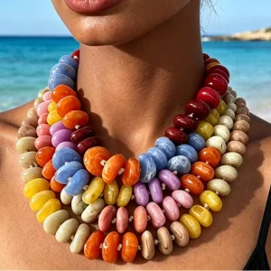 Fashion Jewelry Personalized Trend Colored Spliced Bead Necklace Creative Women’s Accessories Resin Beaded Necklaces Women